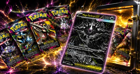 KaartKamer Pitch Black kluispromotie met Mega Darkrai ex en Pokémon booster packs in de kluis