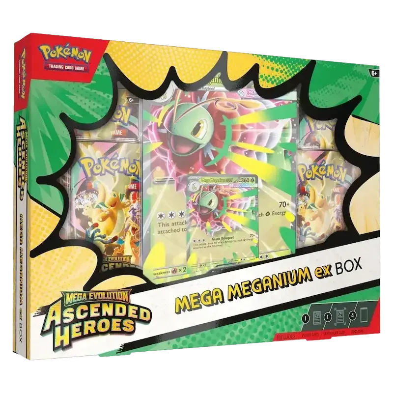 Pokémon Ascended Heroes Mega Meganium ex Box met Mega Meganium ex promo en vier booster packs