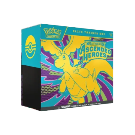 Voorkant van de Pokémon Mega Evolution Ascended Heroes Elite Trainer Box met Dragonite artwork