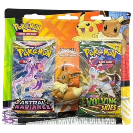 Pokémon Evolving Skies 2-Pack Blister met Eevee eraser en twee booster packs