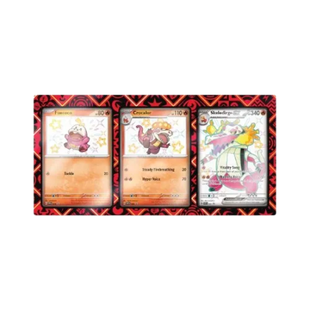 Pokémon promo kaarten van Fuecoco, Crocalor en Skeledirge ex gepresenteerd in acryl