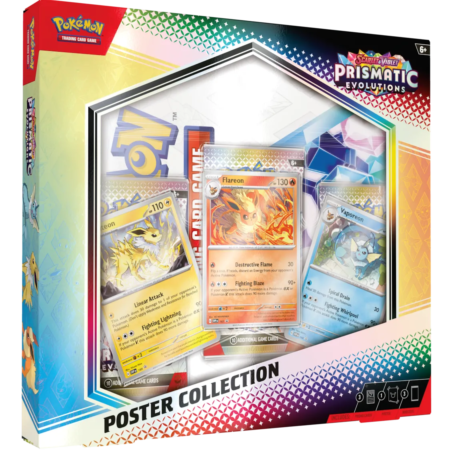 Pokémon Prismatic Evolutions Poster Collection met Flareon, Vaporeon en Jolteon promo kaarten