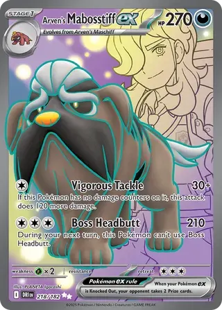 Voorkant van Arven's Mabosstiff ex 218/182 Ultra Rare uit Destined Rivals