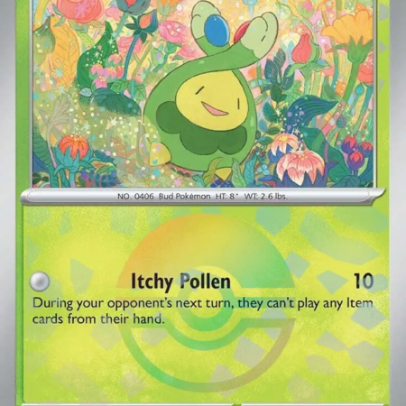 Voorkant van Budew 004/131 Common uit Scarlet & Violet—Prismatic Evolutions