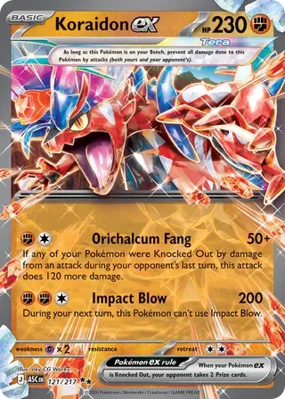 Voorkant van Koraidon ex 121/217 Double rare uit Ascended Heroes