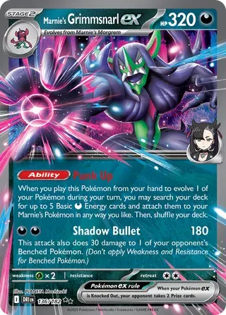 Voorkant van Marnie's Grimmsnarl ex 136/182 Double rare uit Destined Rivals
