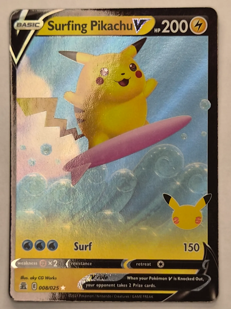 Voorkant van Surfing Pikachu V 008/025 Holo Rare V uit Celebrations