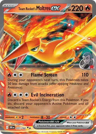 Voorkant van Team Rocket's Moltres ex 031/182 Double rare uit Destined Rivals